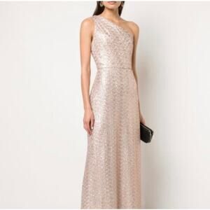 Rose Gold Sequin One-Shoulder Formal Gown — Size 8 — Prom or Wedding Guest